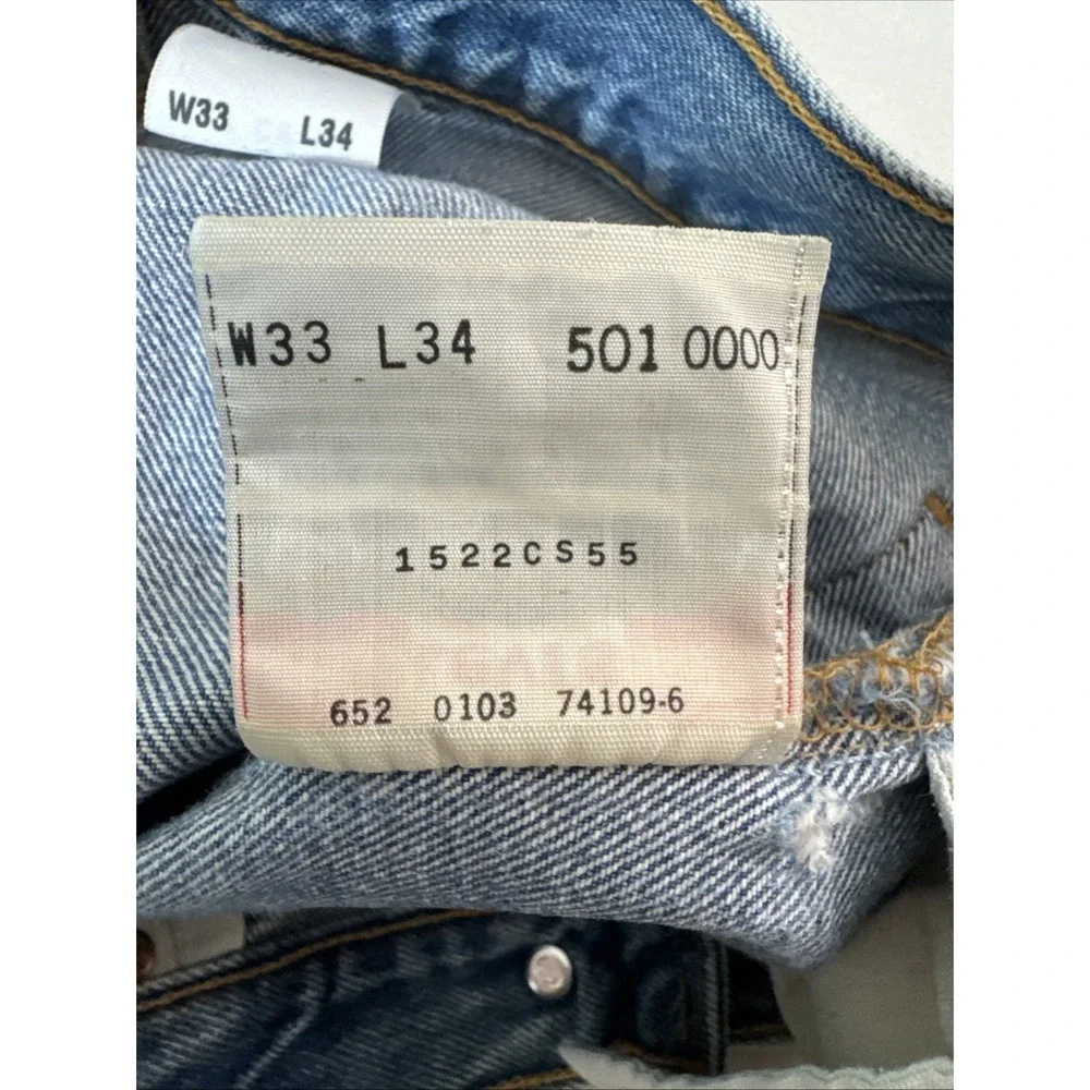 Levis 501 Mens 33 Button Fly Cotton Jeans VTG 00s Distressed Y2K Pants 33 x 34